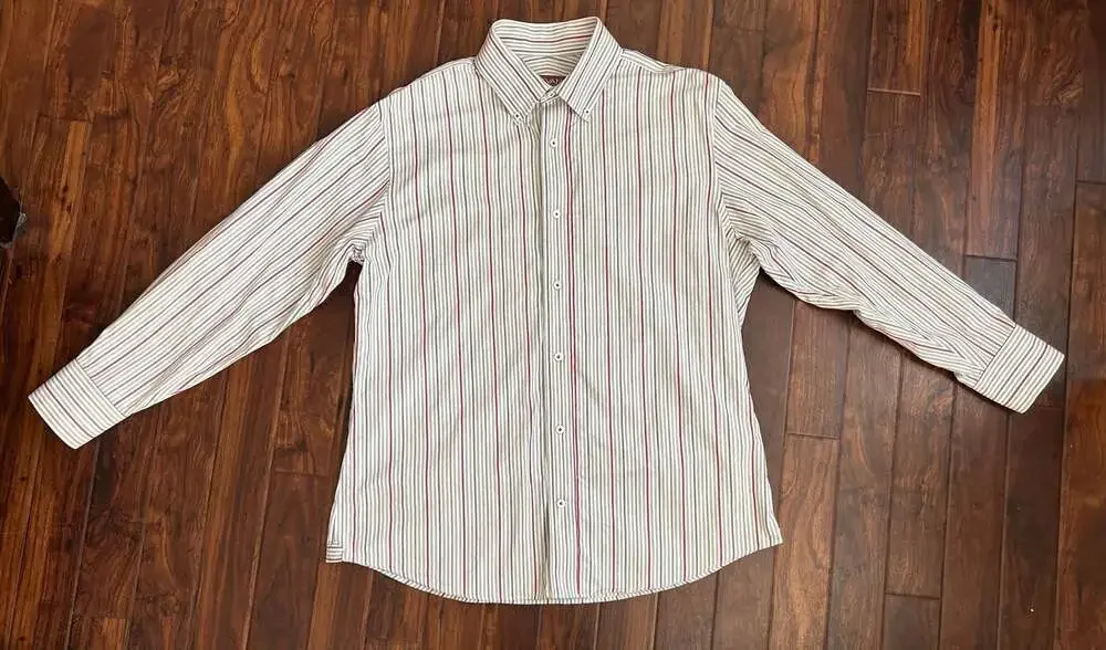 Devan Vincent Men's Long Sleeve Button Down Striped Dress Shirt, EUC